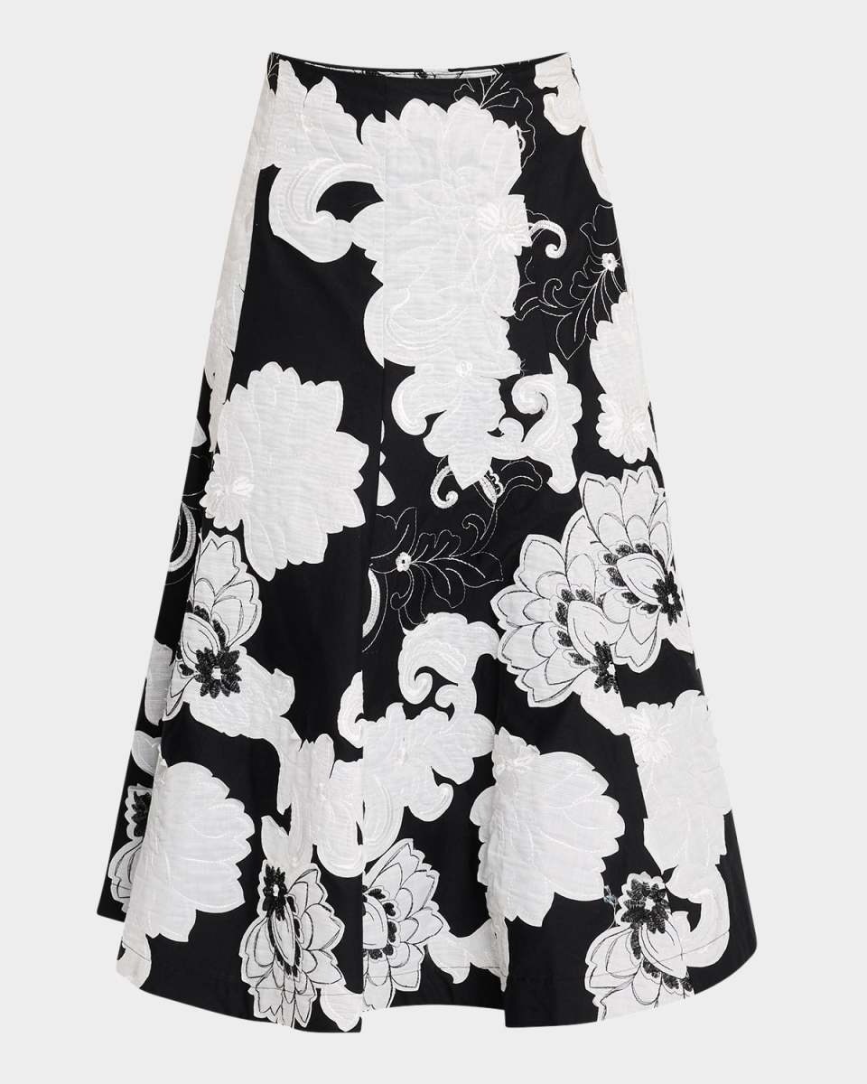Cressida Embroidered Floral Applique Midi Skirt
